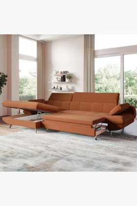 Eck-Sitzgarnitur mit Schlaffunktion und Stauraum, modern